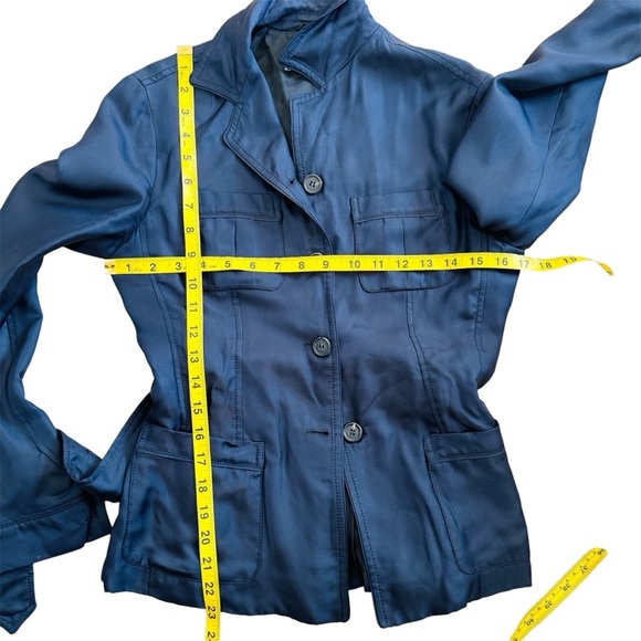 Prada 100% silk belted blazer jacket in navy blue - Picture 15 of 16